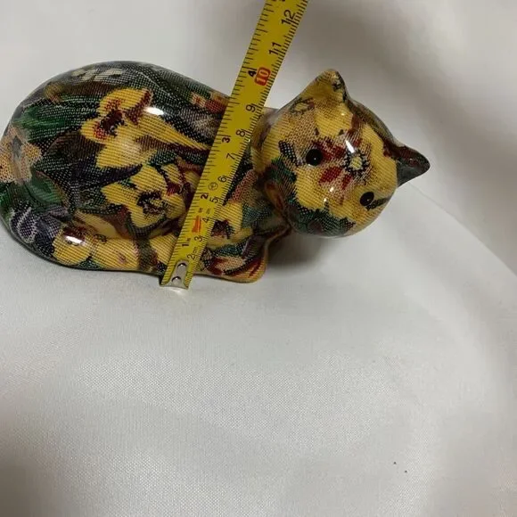 Vintage 1960's  Floral Fabric Glazed  Decoupage Cat Figurine, ceramic decorative - Picture 8 of 9